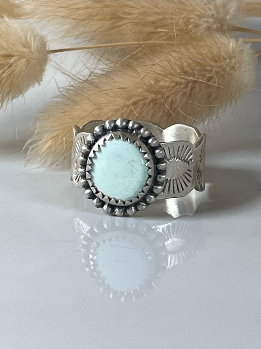 Solid Sterling Silver Paloma Turquoise Gemstone Cigar Band Ring Size 10